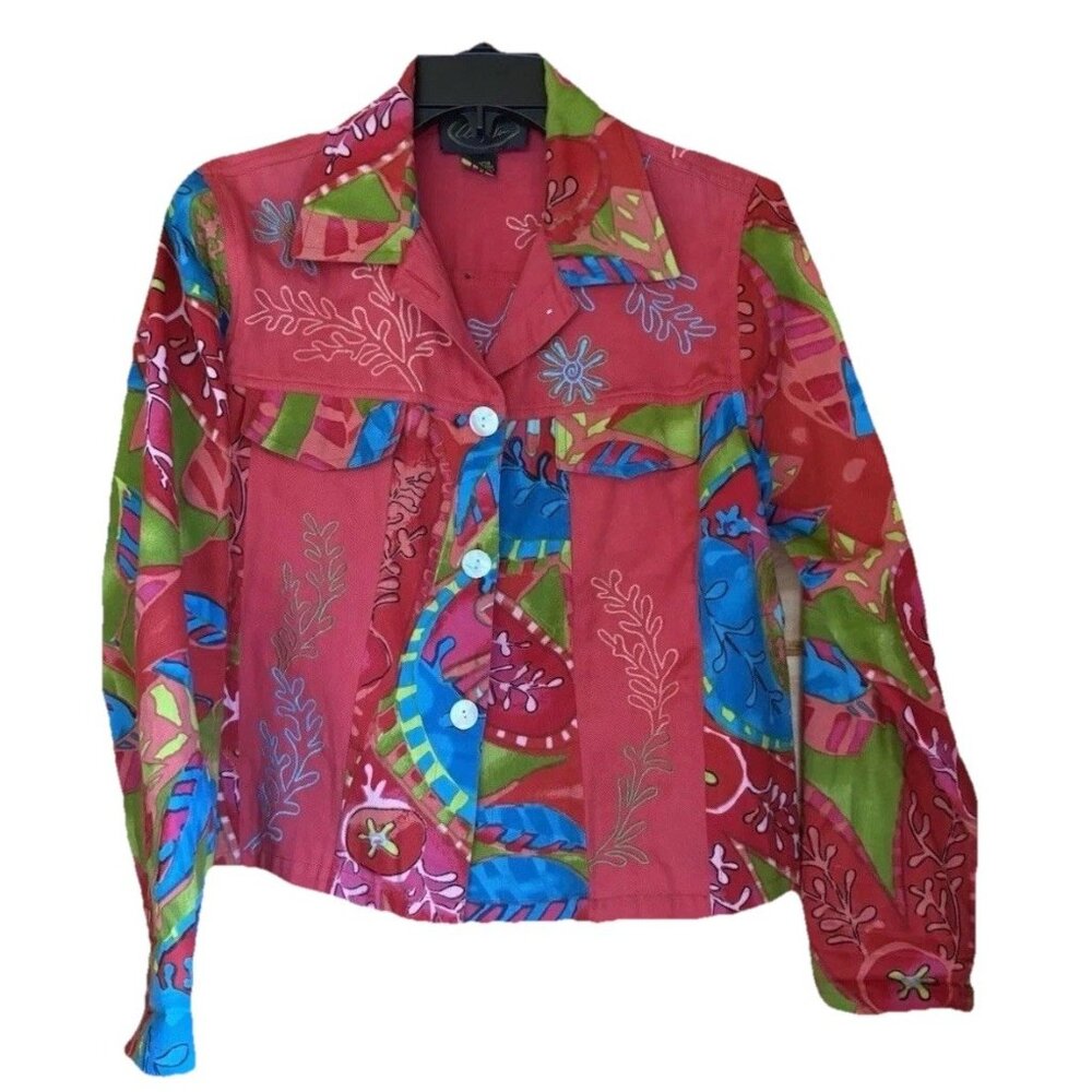 Alex Ken Cotton Multicolor Embroidered Boho Jacket Medium‎